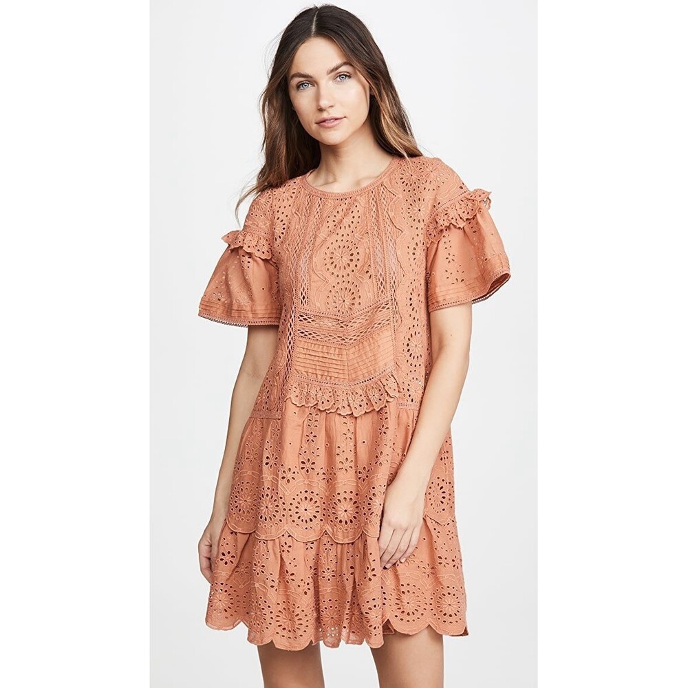 Sea New York Orange eyelet shift dress